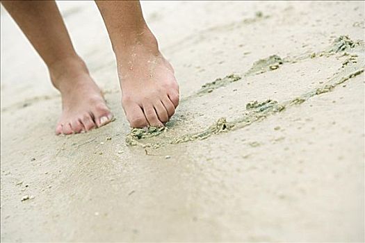 女人,沙子,脚趾