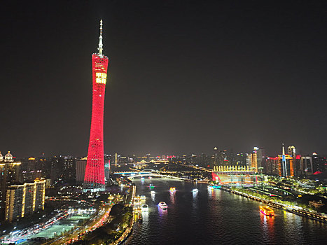 广东广州,羊城夜景,灯火璀璨,流光溢彩