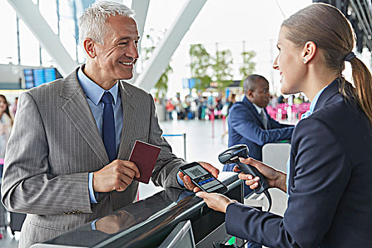 客服代表,扫描,机智,电话,代码,登机证,机场,登机处