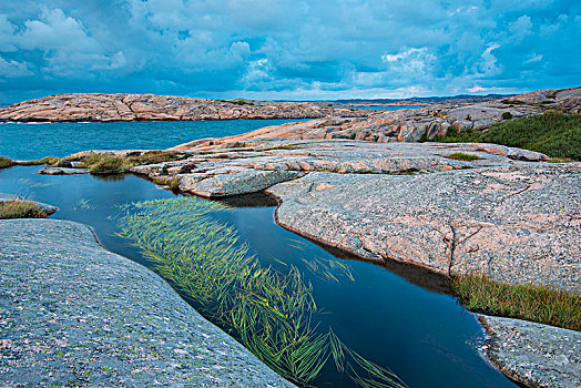 晚间,气氛,岩石海岸,靠近,省,布胡斯,斯堪的纳维亚,瑞典,欧洲