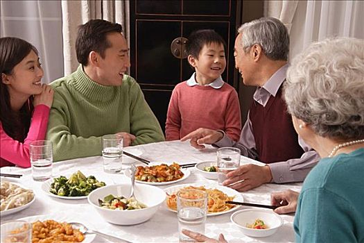家庭,交谈,上方,餐桌,传统食品