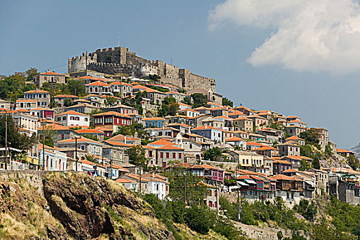 希腊,爱琴海岛屿,城镇景色,15世纪,拜占庭风格,城堡