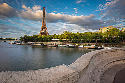 日落,阳光,埃菲尔铁塔,塞纳河,巴黎,法国