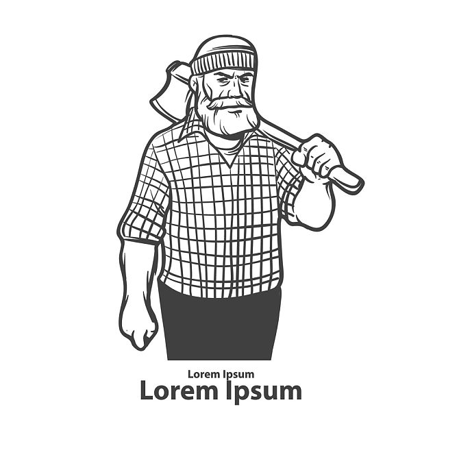 伐木工人_树林_斧子_严肃_男人_胡须_简单_插画_高清图片_全景视觉