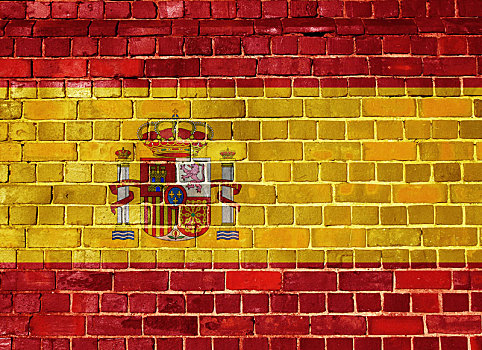 西班牙,旗帜,砖墙