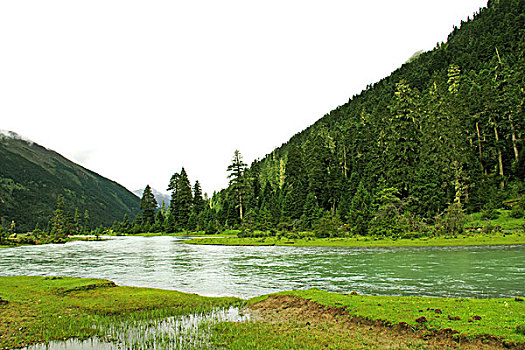 河流山和草地