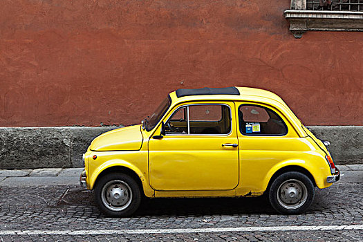 经典,黄色,飞亚特500型汽车,汽车,博洛尼亚,艾米利亚-罗马涅大区,意大利