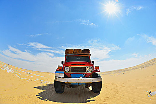 四轮驱动,太阳,利比亚沙漠,撒哈拉沙漠,埃及,非洲