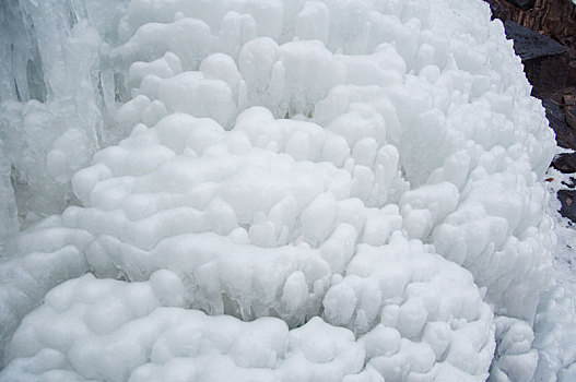 冬季户外的冰瀑局部特写
