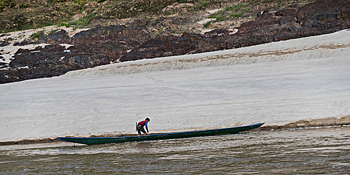 人,划艇,湄公河,老挝