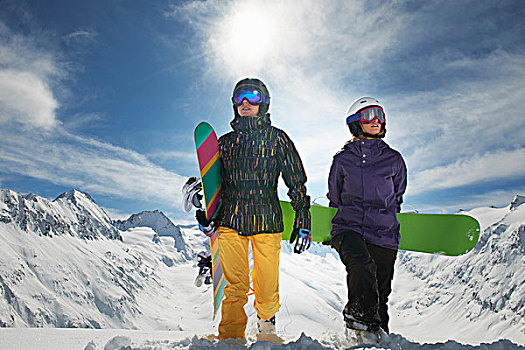 两个,滑雪,站立,雪中,奥地利