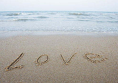 文字,爱情,沙滩