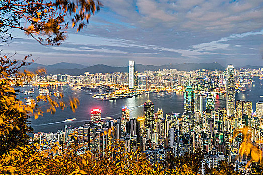 香港维多利亚港夜景全景