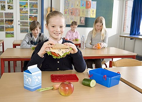 学生,吃饭,午餐,教室