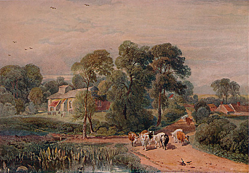 道路,场景,牛,19世纪,艺术家