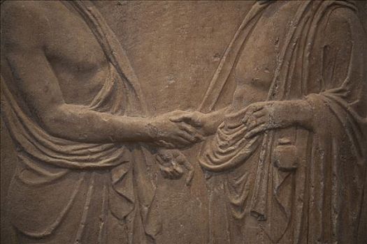 严肃,石碑,雅典,握手,年轻,狗,一个,男人,左边,手,国家考古博物馆,希腊