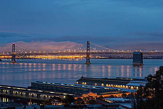 海湾大桥,码头,黎明,旧金山,加利福尼亚,美国