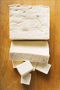 豆腐,方形,切片,块状,木质背景