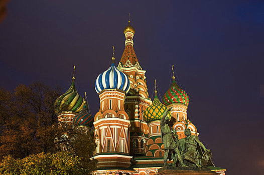 俄罗斯,莫斯科,红场,大教堂,夜晚