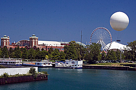 热气球,靠近,摩天轮,海军码头,密歇根湖,芝加哥,伊利诺斯,美国