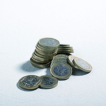 堆,一欧元,硬币