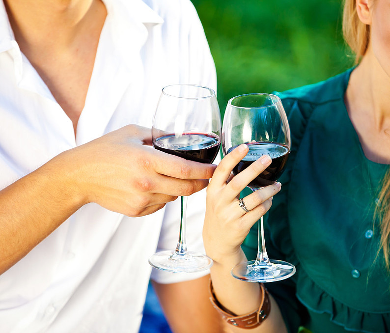 情侣_拿着_红酒杯_花园_男人_女人_碰杯_葡萄酒_高清图片_全景视觉