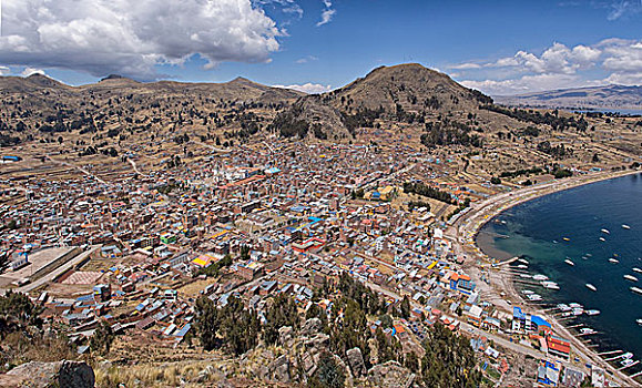城镇,科帕卡巴纳,湾,提提卡卡湖,玻利维亚,南美