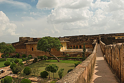 人行道,防御,墙壁,堡垒,斋格尔堡,斋浦尔,拉贾斯坦邦,印度