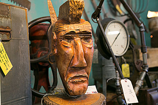 雕刻,美洲印地安人,头部,约书亚树,加利福尼亚,美国