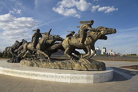 蒙古,骑手,雕塑,火车站,内蒙古,中国