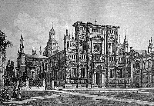 帕维亚,寺院,伦巴第,意大利,历史,插画,1893年