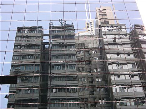 反射,老,新,一个,玻璃,钢铁,香港,中国,亚洲