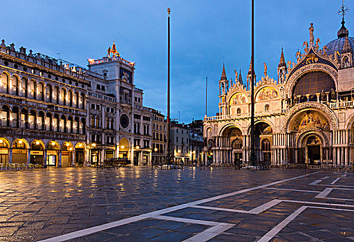威尼斯,广场,钟楼,大教堂,清晨