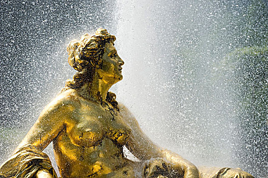 雕塑,金色,女士,喷泉,公园,城堡,林德霍夫堡,靠近,乌伯阿玛高,巴伐利亚,德国,欧洲