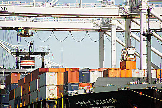 货物集装箱,起重机,商业码头,奥克兰,加利福尼亚,美国