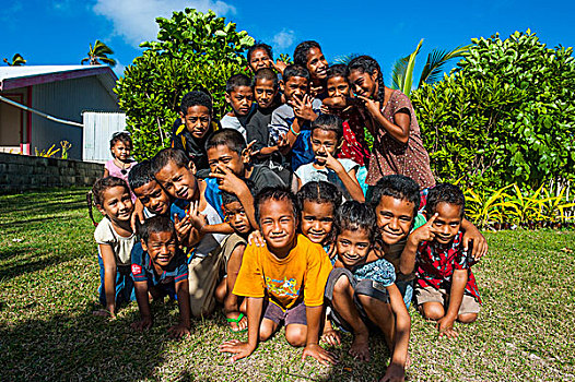 学童,乐趣,姿势,摄影,汤加,南太平洋