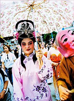 中国,香港,长洲,岛屿,女人,肖像,穿,传统服装,队列,2000年