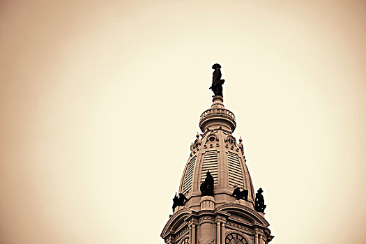 市政厅,塔,上面,特写,费城