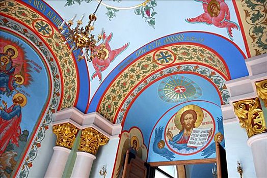 彩色,壁画,入口,俄国东正教,大教堂,东正教,出生,里加,拉脱维亚,波罗的海国家,欧洲
