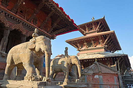 石头,监护,大象,帕坦,杜巴广场,拉利特普尔,地区,尼泊尔,亚洲