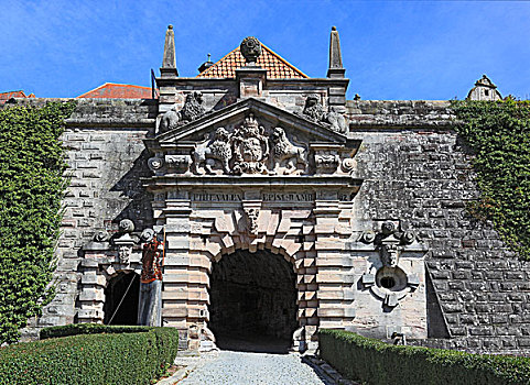 入口,门口,城堡,上弗兰科尼亚,巴伐利亚,德国,欧洲