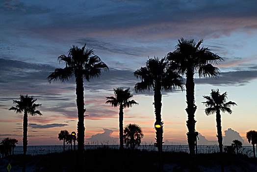 美国,佛罗里达,清澈,海滩,落日,海洋,浪漫