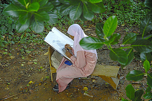 学生,艺术,达卡,大学,描绘,房屋,孟加拉,七月,2006年
