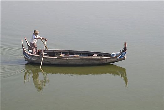 缅甸,男人,小,船,茵莱湖