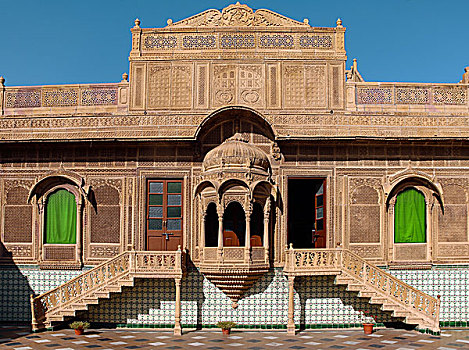 博物馆,入口,华丽,砂岩,建筑,寺庙,宫殿,酒店,斋沙默尔,拉贾斯坦邦,印度,亚洲