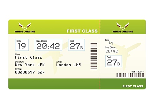 机票,头等舱,绿色