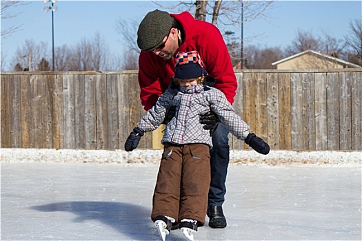 父亲,教育,儿子,滑冰
