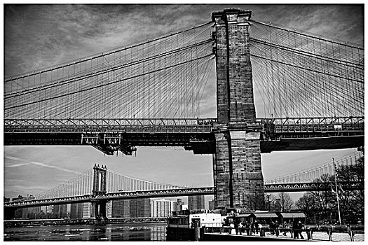 风景,天际线,曼哈顿,曼哈顿大桥,布鲁克林大桥,纽约