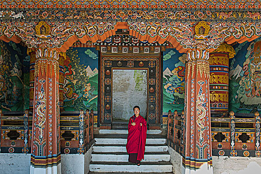 僧侣,宗派寺院,地区,喜马拉雅山,英国,不丹