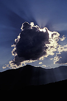 太阳,后面,云,昆布,喜马拉雅山,尼泊尔